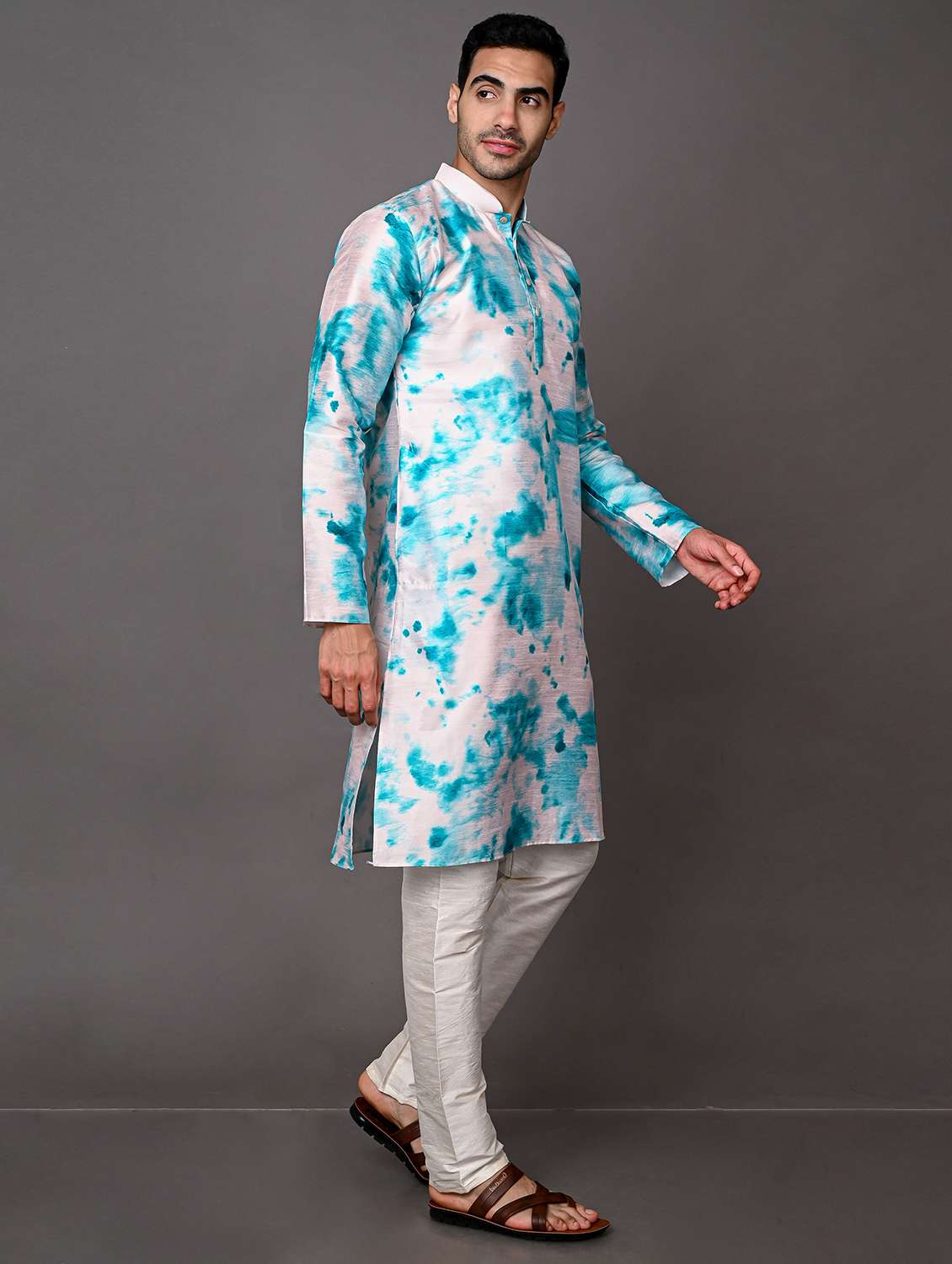 men mandarin neck printed long kurta - 21245114 -  Standard Image - 1