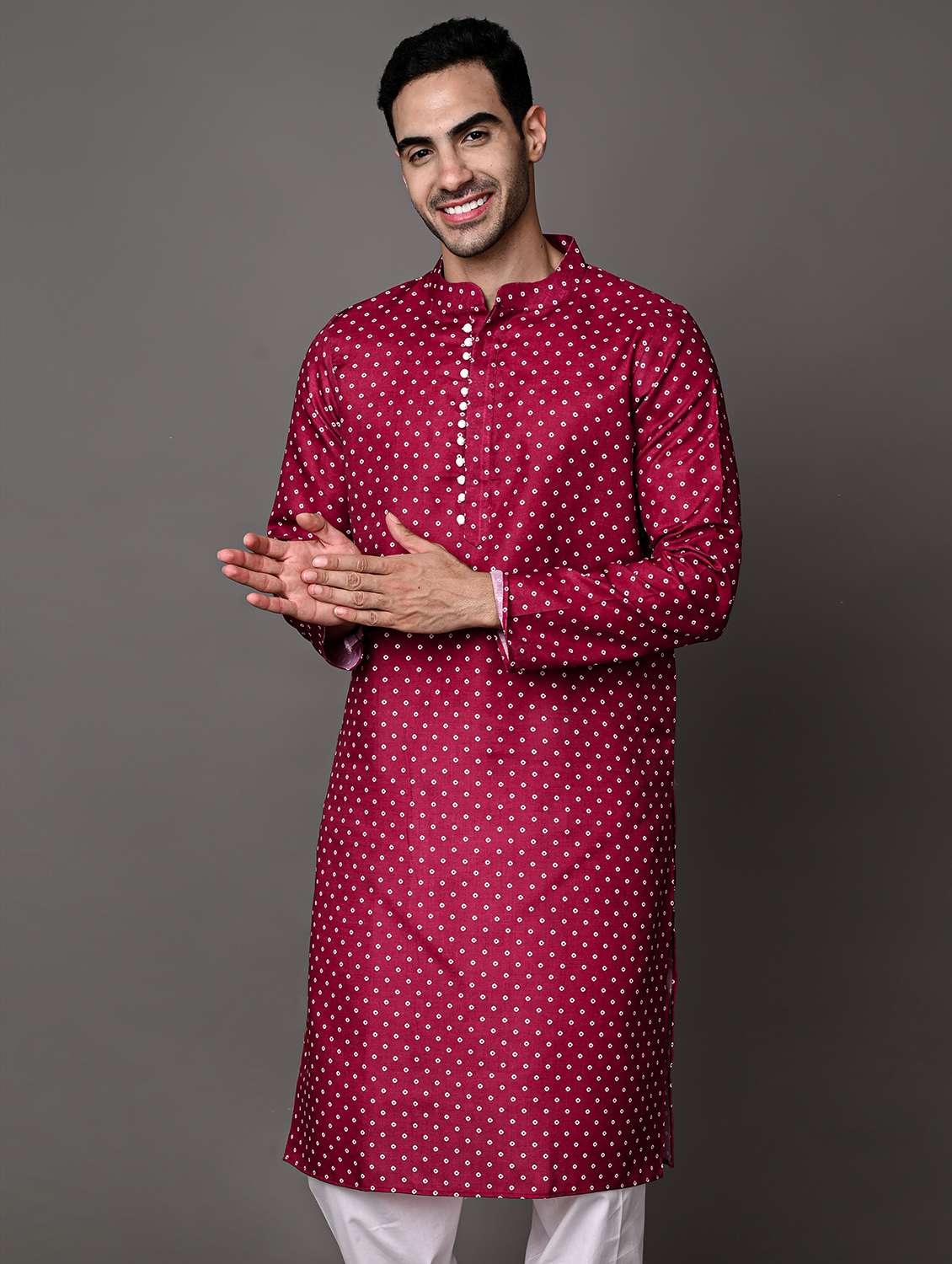 men mandarin neck printed long kurta
