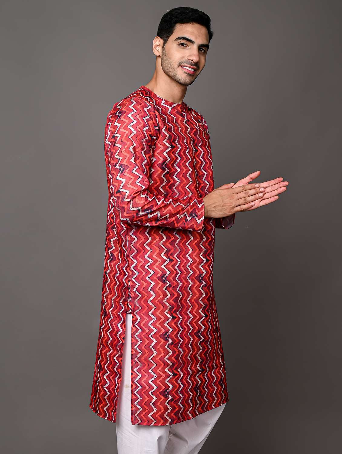 men overlap neck printed long kurta - 21245121 -  Standard Image - 1