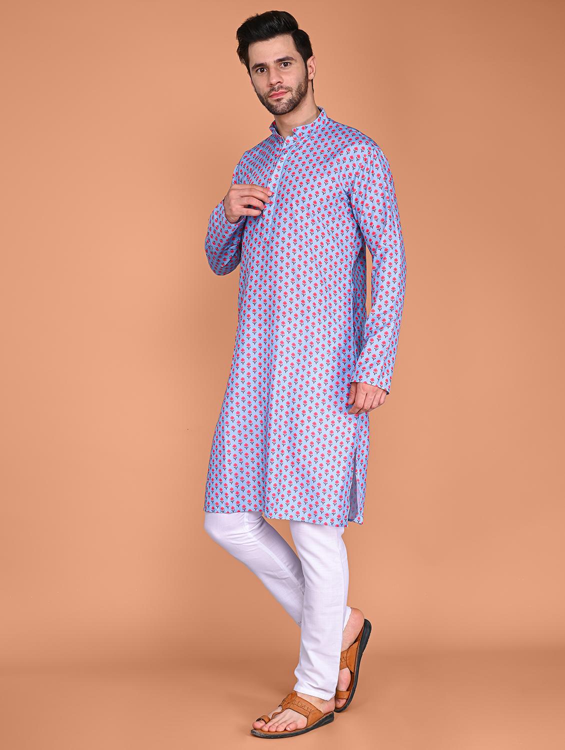 men mandarin neck printed long kurta - 21245124 - Standard Image - 1