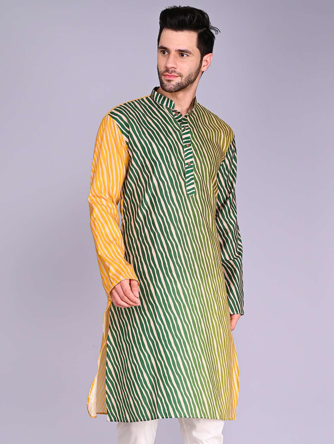 men mandarin neck printed long kurta