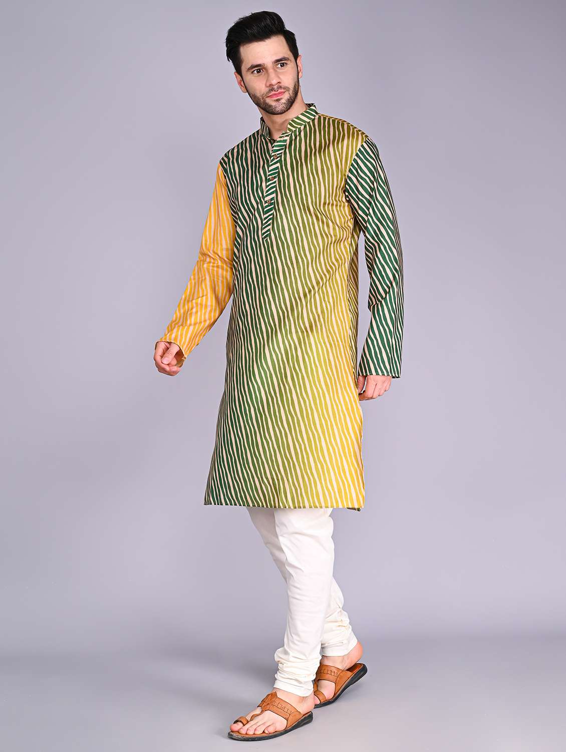men mandarin neck printed long kurta - 21245125 -  Standard Image - 1