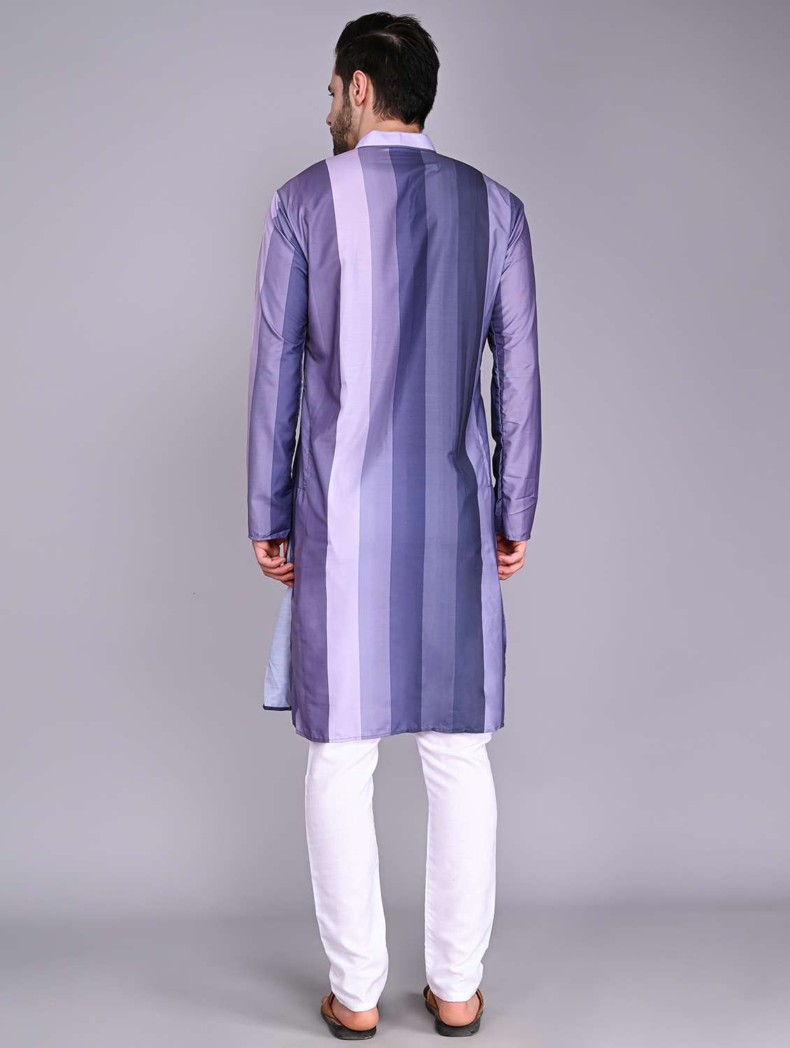 men mandarin neck striped long kurta - 21245129 -  Standard Image - 1