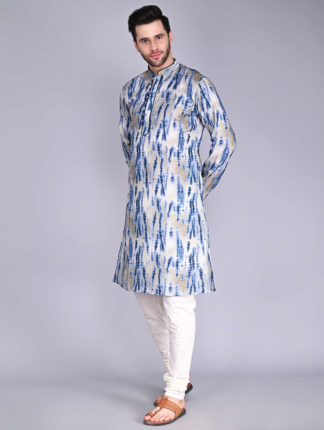 men mandarin neck printed long kurta - 21245130 -  Standard Image - 1
