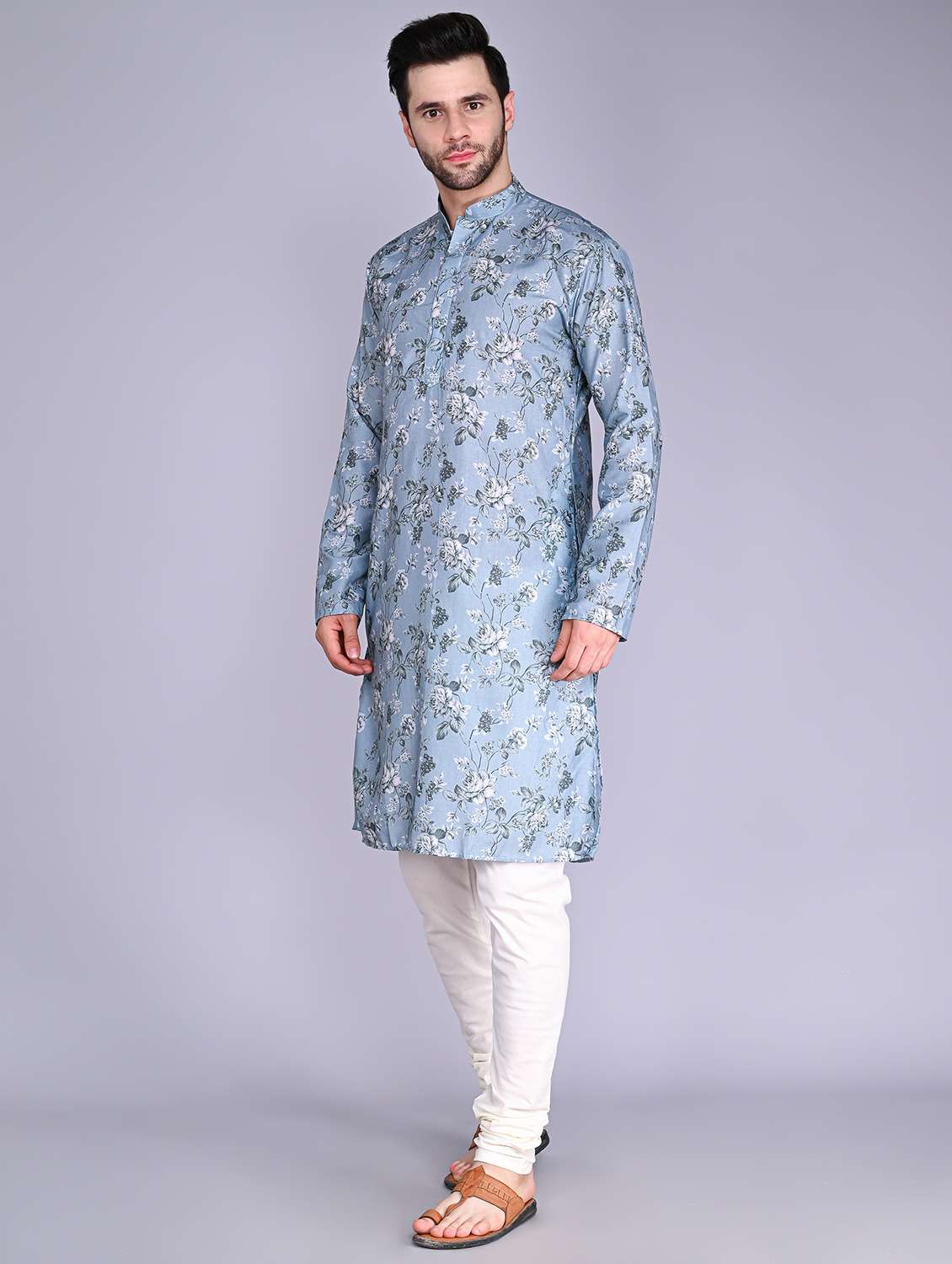 men mandarin neck printed long kurta - 21245133 -  Standard Image - 1