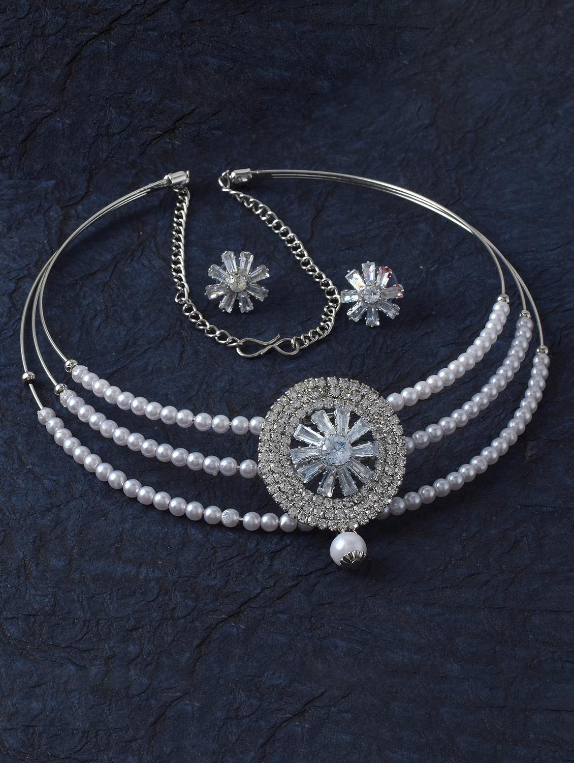 silver brass choker necklace - 21245238 -  Zoom Image - 0