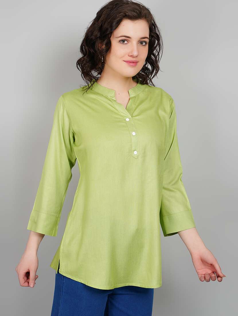 women mandarin neck solid a-line kurta - 21245319 -  Standard Image - 1