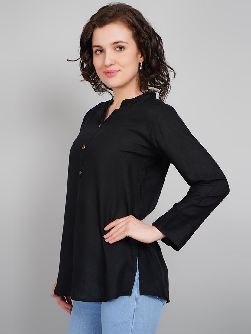 women mandarin neck solid a-line kurta - 21245323 -  Standard Image - 1