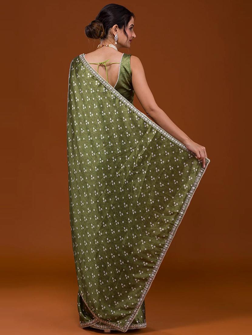 women olive bandhani printed saree - 21245551 -  Standard Image - 1