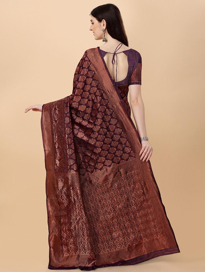 women maroon self design banarasi saree - 21245620 - Standard Image - 1