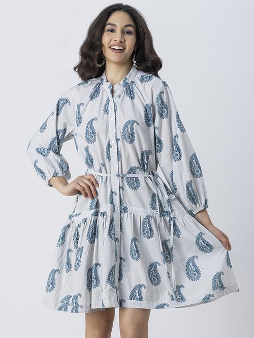 women printed mandrain neck dress - 21246924 - Standard Image - 0