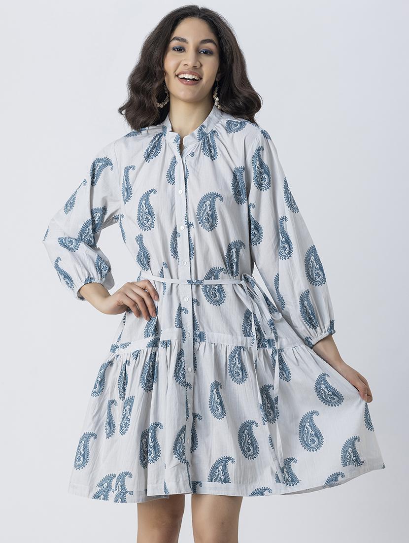 women printed mandrain neck dress - 21246924 - Zoom Image - 0