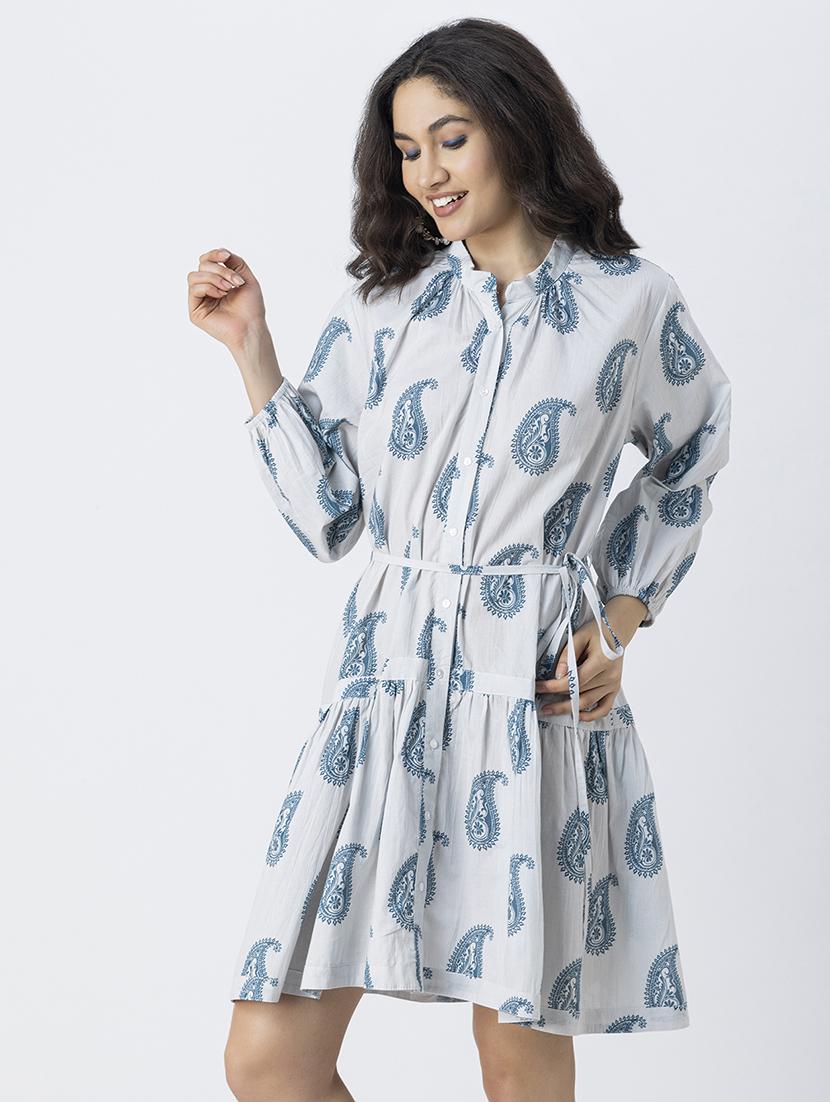 women printed mandrain neck dress - 21246924 -  Standard Image - 1