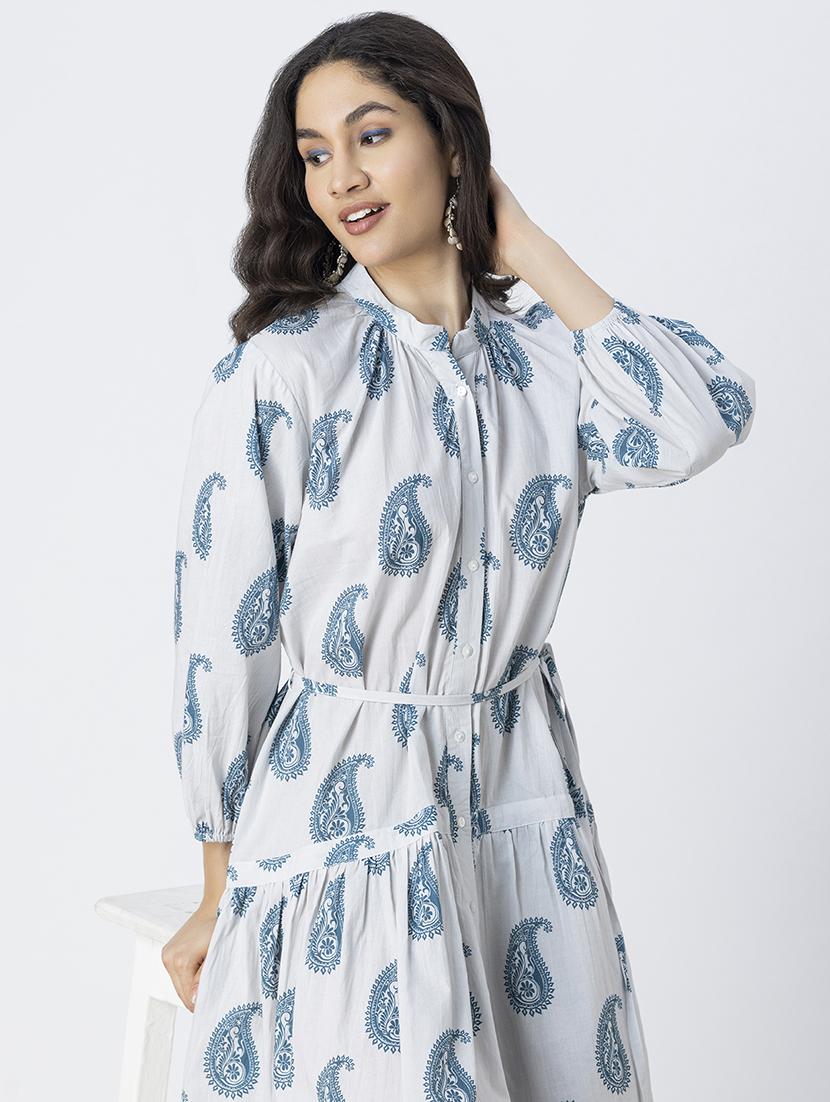 women printed mandrain neck dress - 21246924 - Standard Image - 4
