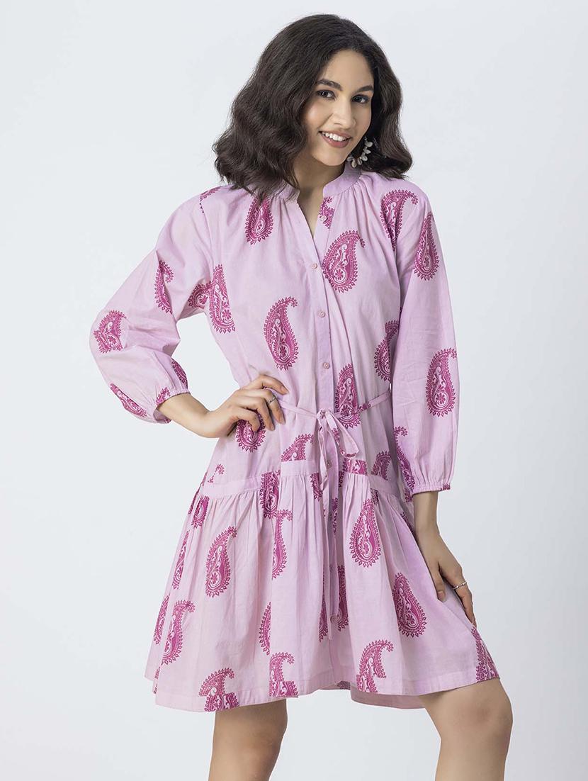 women printed mandrain neck dress - 21246925 -  Standard Image - 1