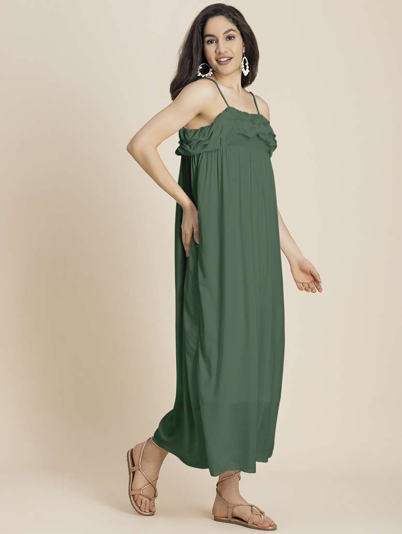 green rayon aline dress - 21246928 -  Standard Image - 1
