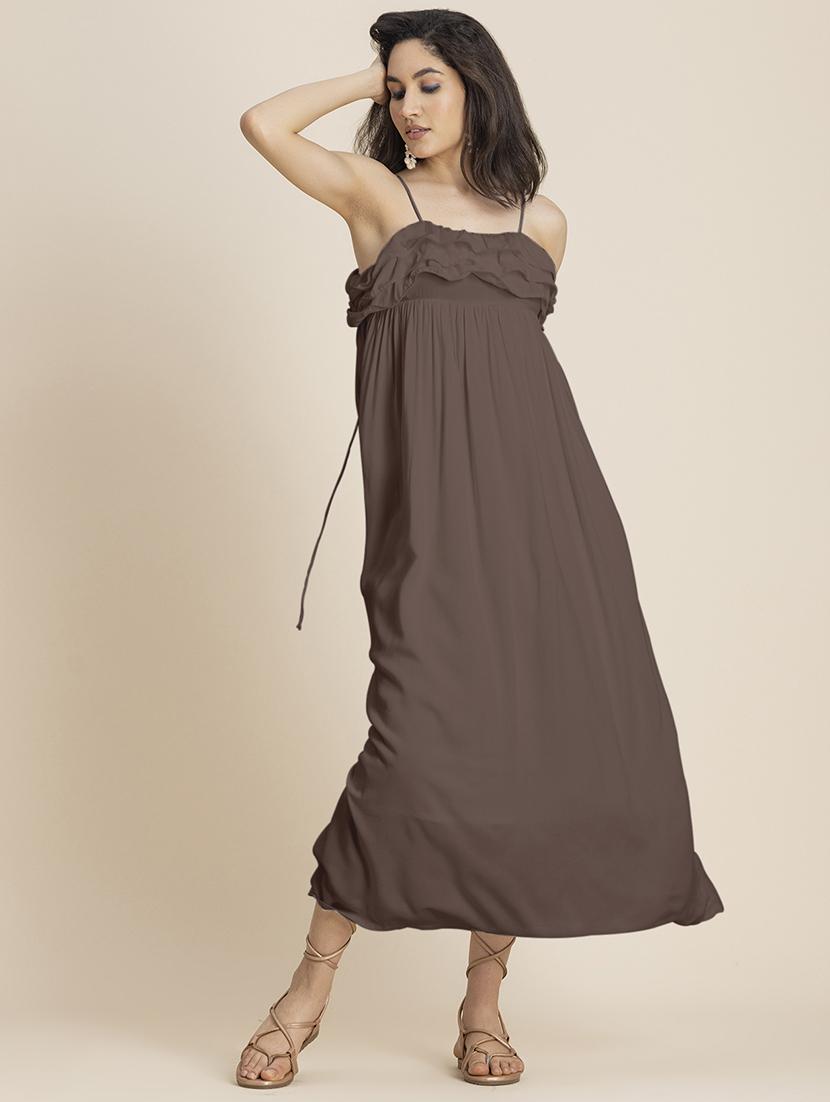 brown rayon a-line dress - 21246933 - Standard Image - 1