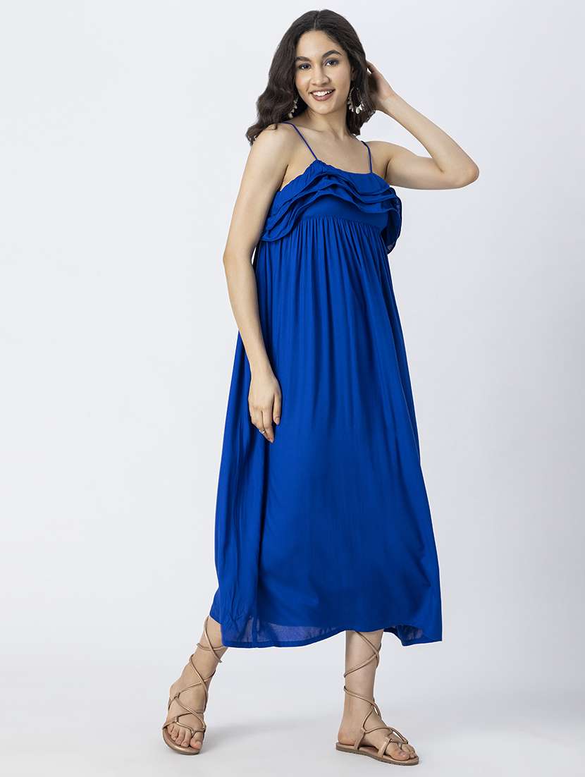 women solid shoulder strap a-line dress - 21246935 -  Standard Image - 1