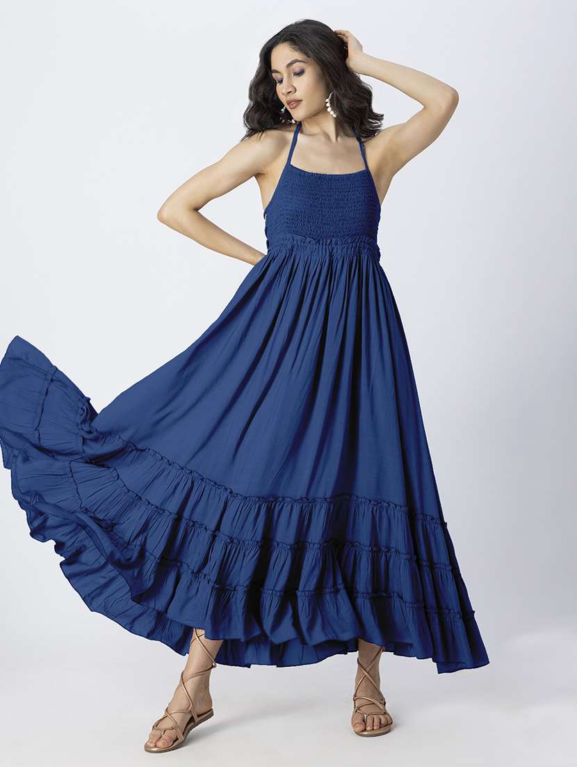 women solid backless tiered dress - 21246936 -  Standard Image - 1