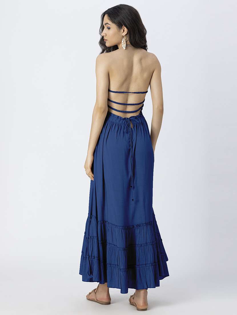 women solid backless tiered dress - 21246936 -  Standard Image - 4