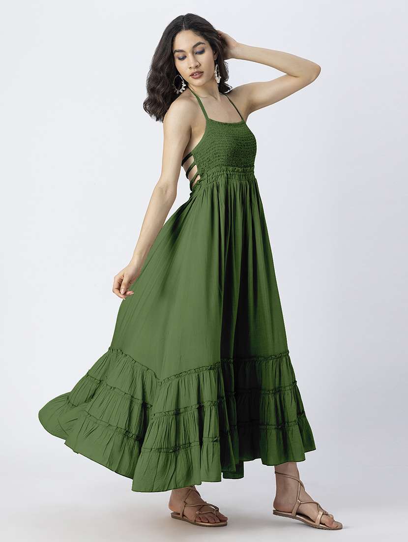 women solid backless tiered dress - 21246937 -  Standard Image - 1