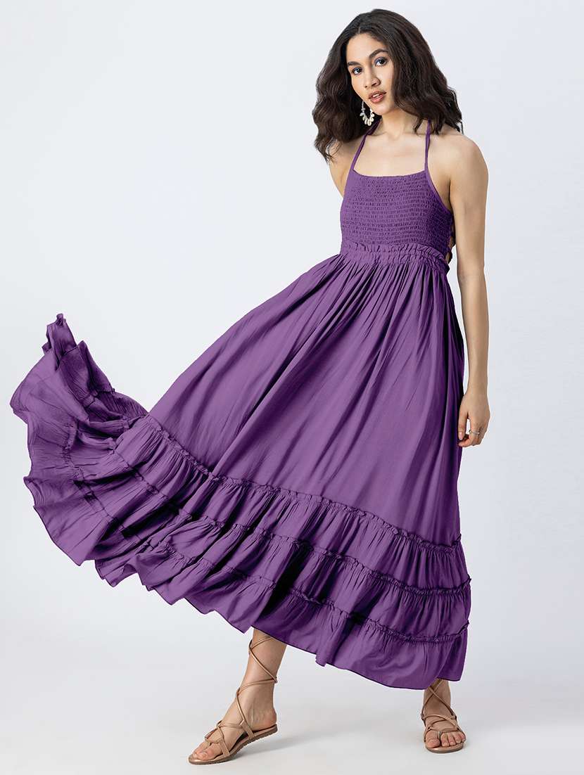 women solid backless tiered dress - 21246939 -  Standard Image - 1