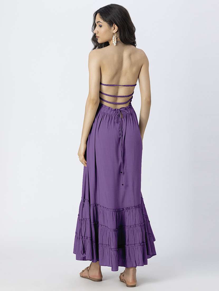 women solid backless tiered dress - 21246939 -  Standard Image - 4