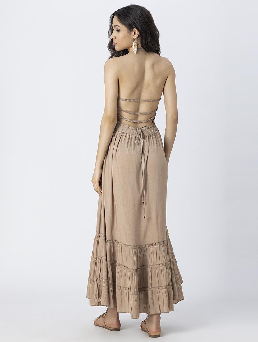 women solid backless tiered dress - 21246940 - Standard Image - 4