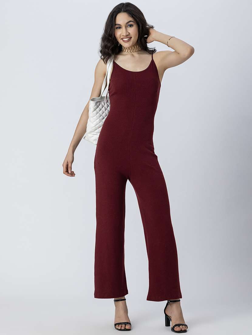 maroon cotton jersey full leg jumpsuit