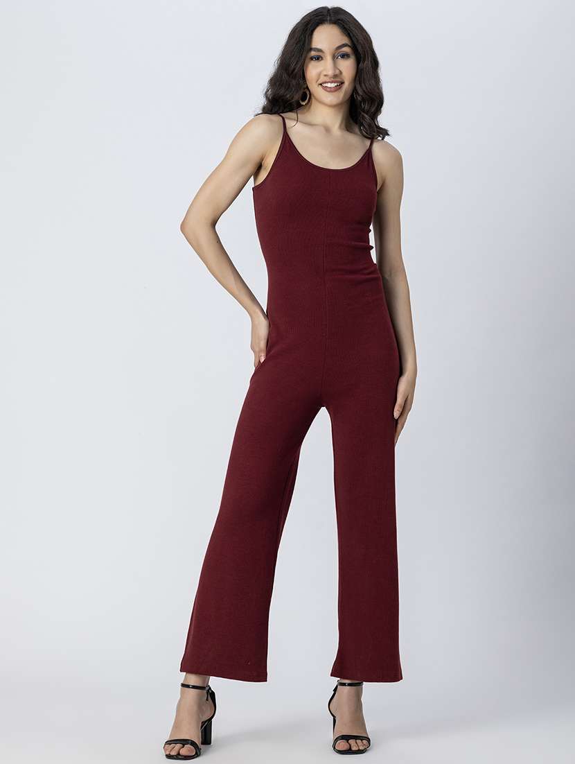 maroon cotton jersey full leg jumpsuit - 21247035 -  Standard Image - 1