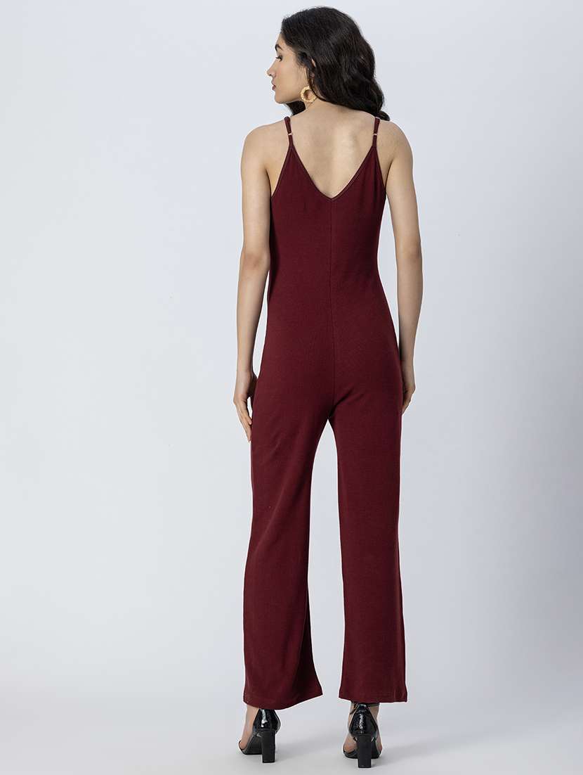 maroon cotton jersey full leg jumpsuit - 21247035 -  Standard Image - 4