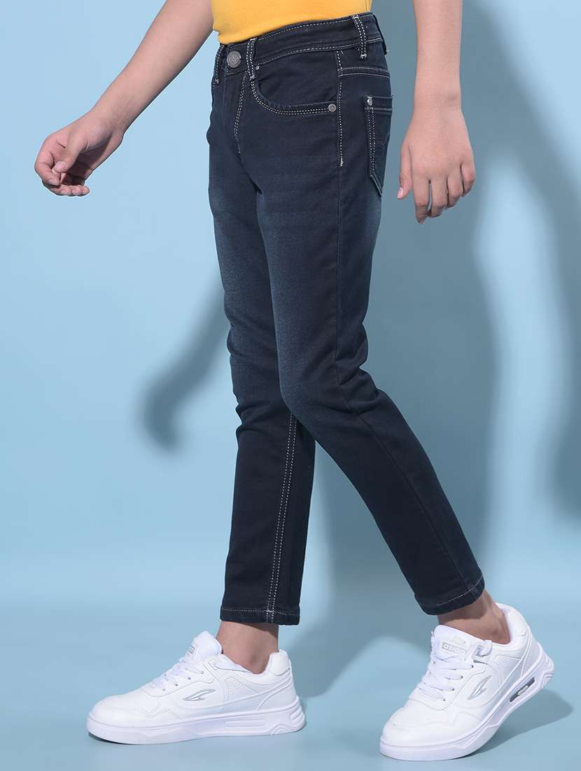 navy blue cotton blend plain jean - 21247080 -  Standard Image - 1