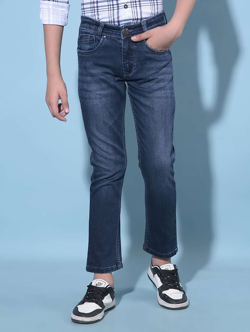 blue cotton blend plain jean