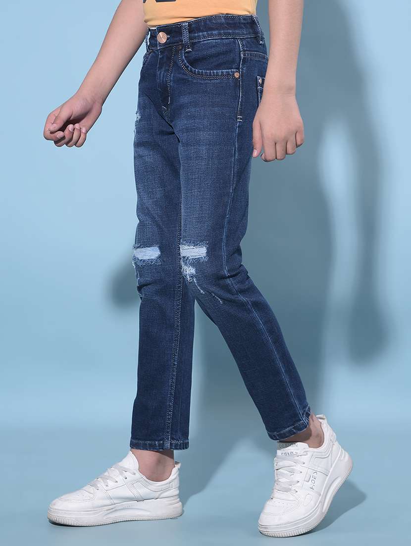 blue cotton blend distressed jean - 21247085 -  Standard Image - 1