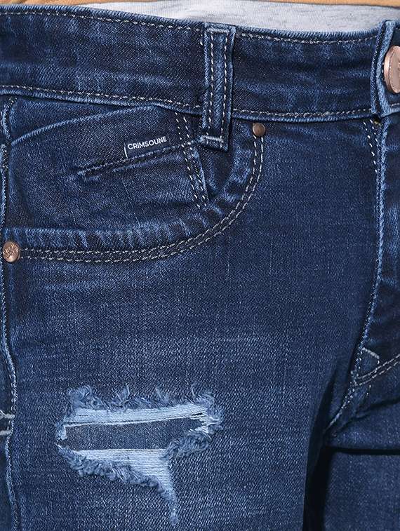 blue cotton blend distressed jean - 21247085 -  Standard Image - 6