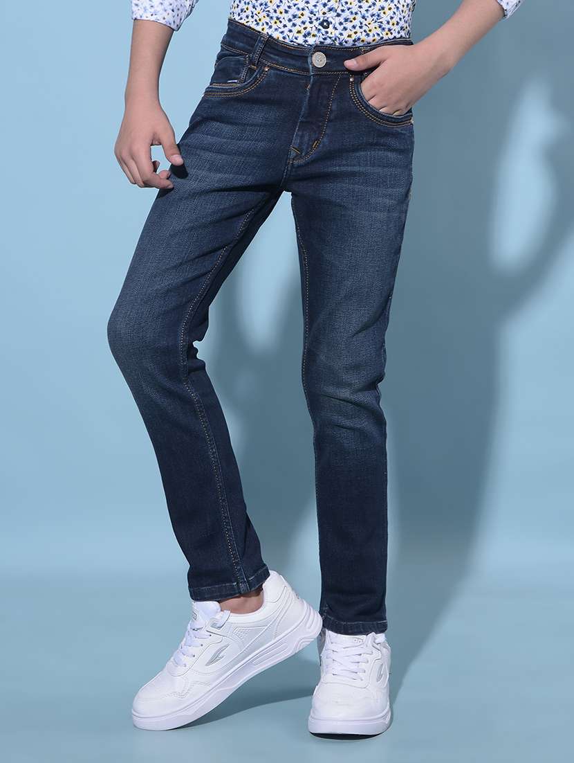 blue cotton blend plain jean