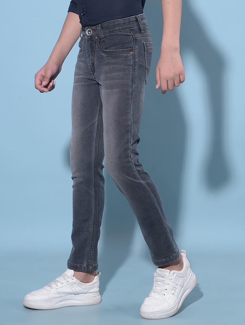 grey cotton blend plain jean - 21247097 -  Standard Image - 1