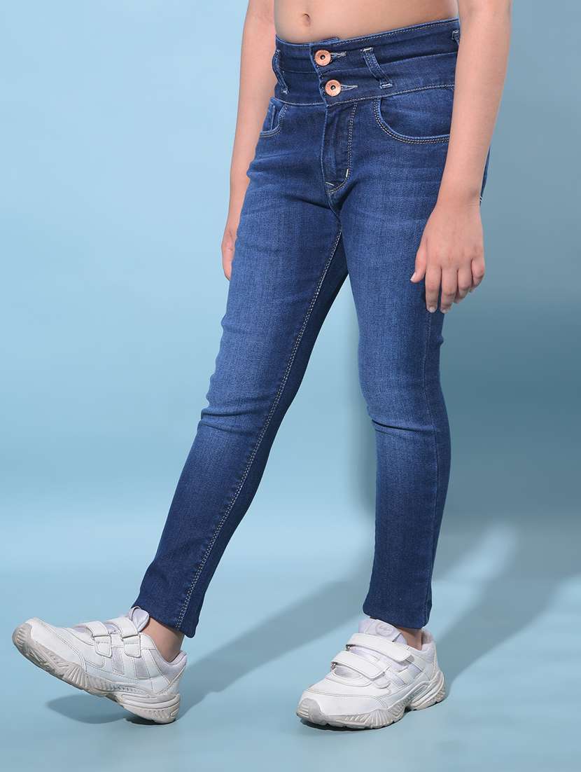 girls solid mid rise denim jeans - 21247322 -  Standard Image - 1