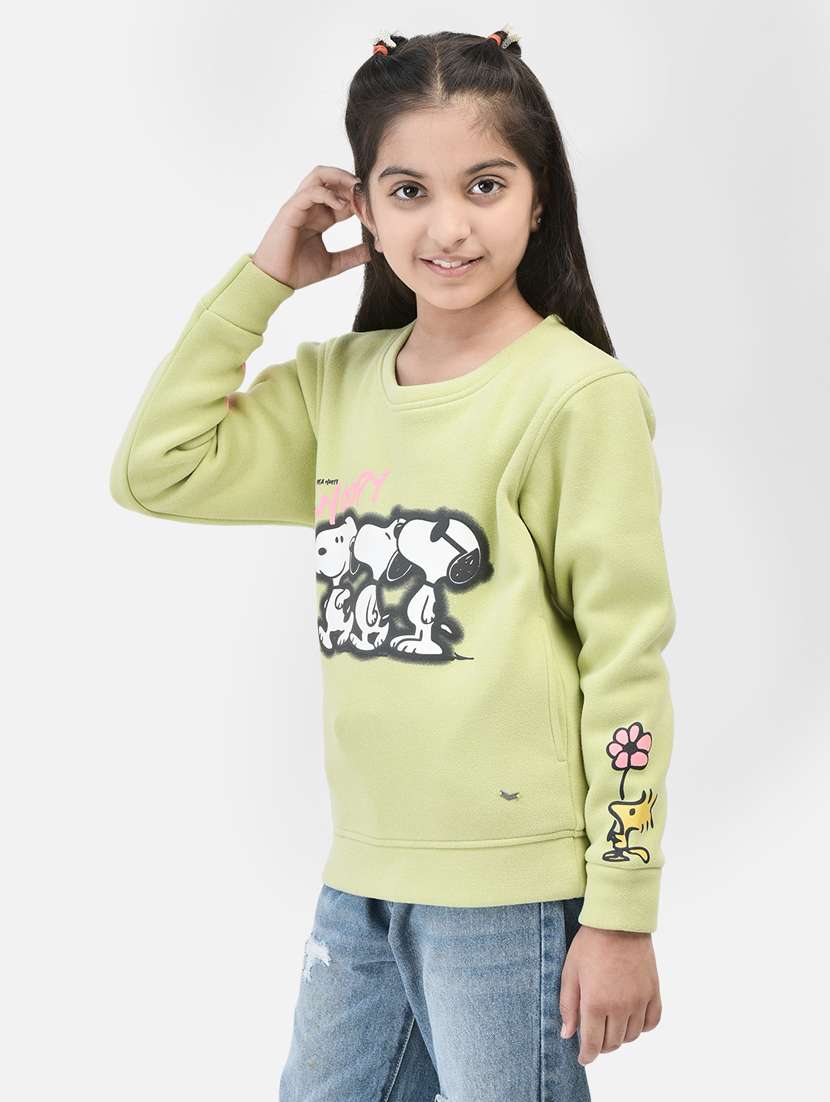 girls olive polyester front print sweatshirt