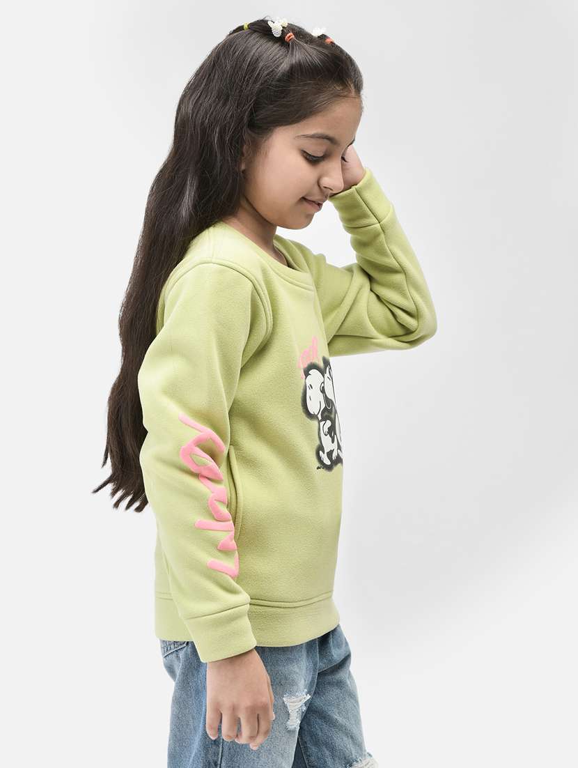 girls olive polyester front print sweatshirt - 21247343 -  Standard Image - 1