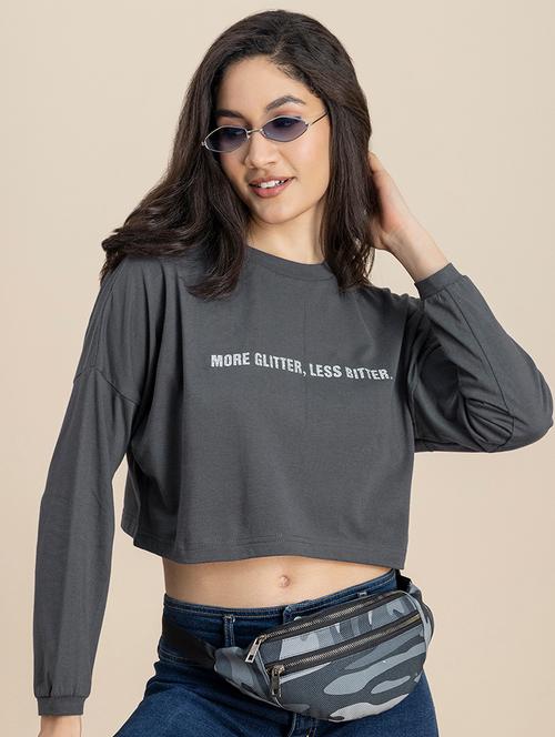 women printed round neck cropped t-shirt - 21247366 - Standard Image - 0