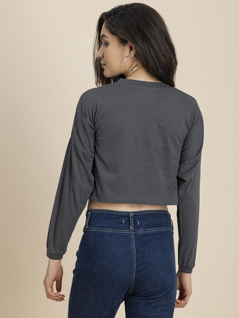 women printed round neck cropped t-shirt - 21247366 - Standard Image - 4