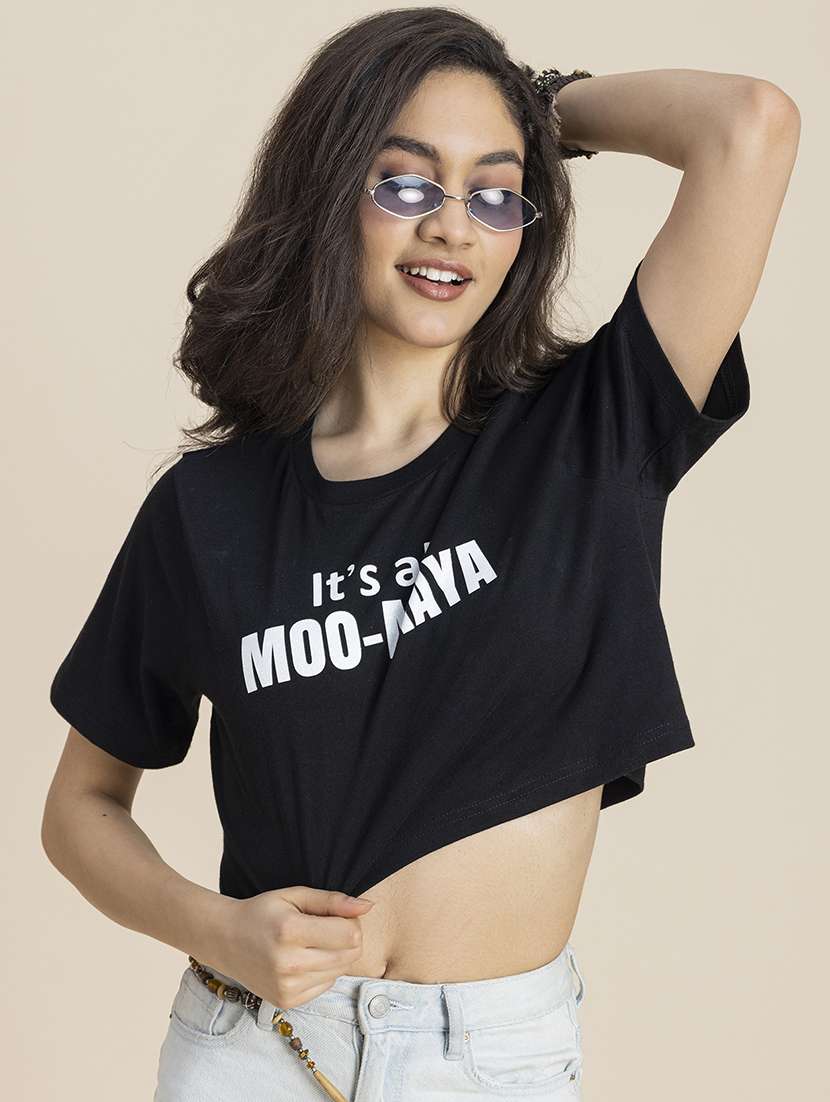 women printed round neck cropped t-shirt - 21247371 -  Standard Image - 4