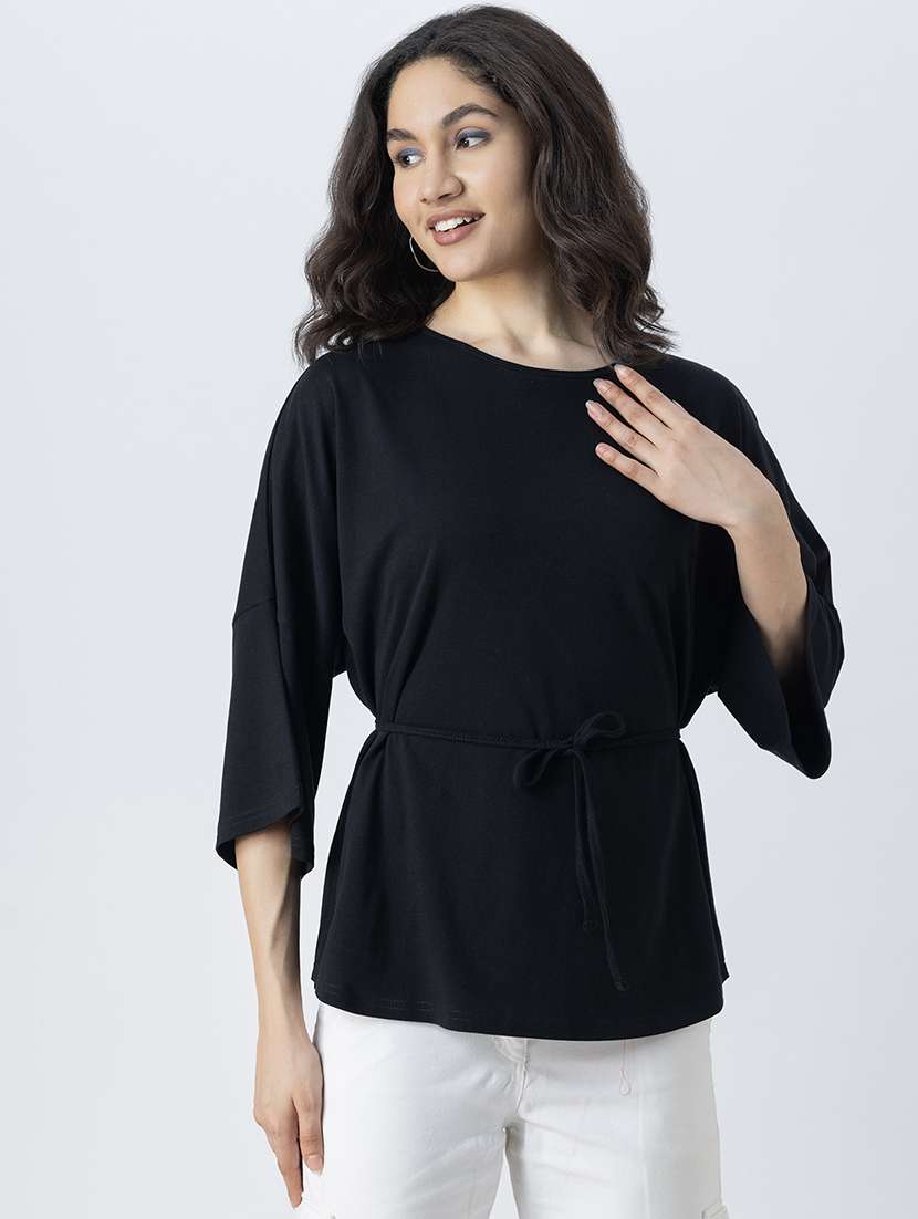 black cotton jersey regular top