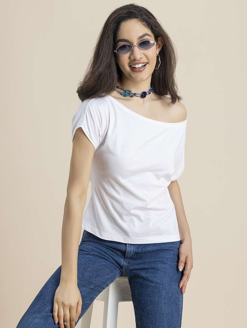 women solid single shoulder regular top - 21247382 -  Standard Image - 4