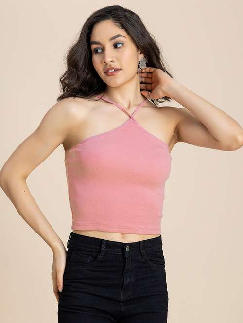 women solid halter neck crop top - 21247386 -  Standard Image - 0