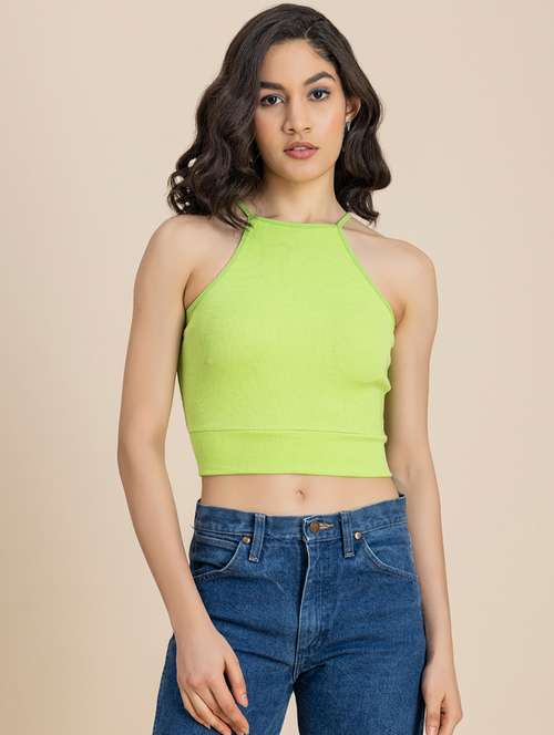 women solid halter neck crop top - 21247394 -  Standard Image - 0
