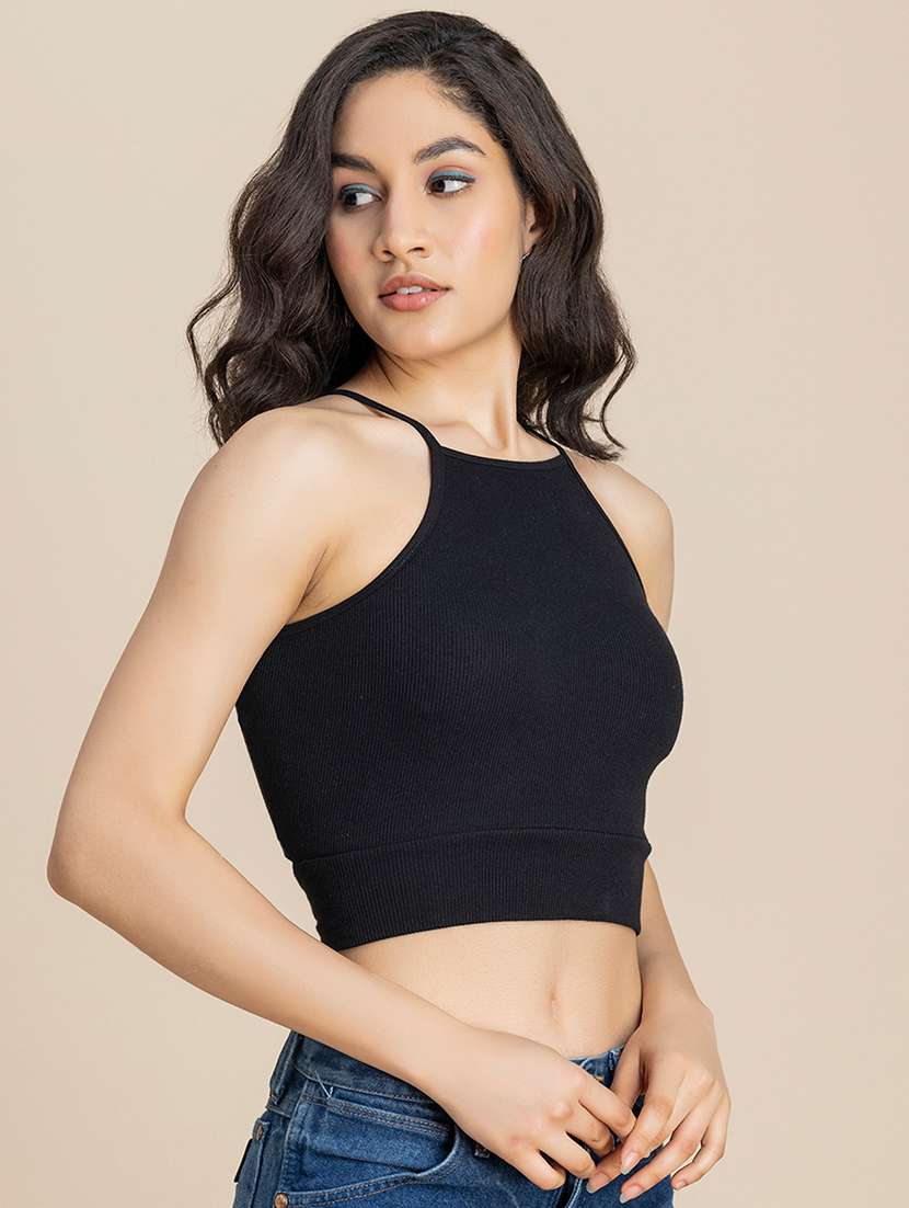 black cotton jersey crop top - 21247395 -  Standard Image - 1