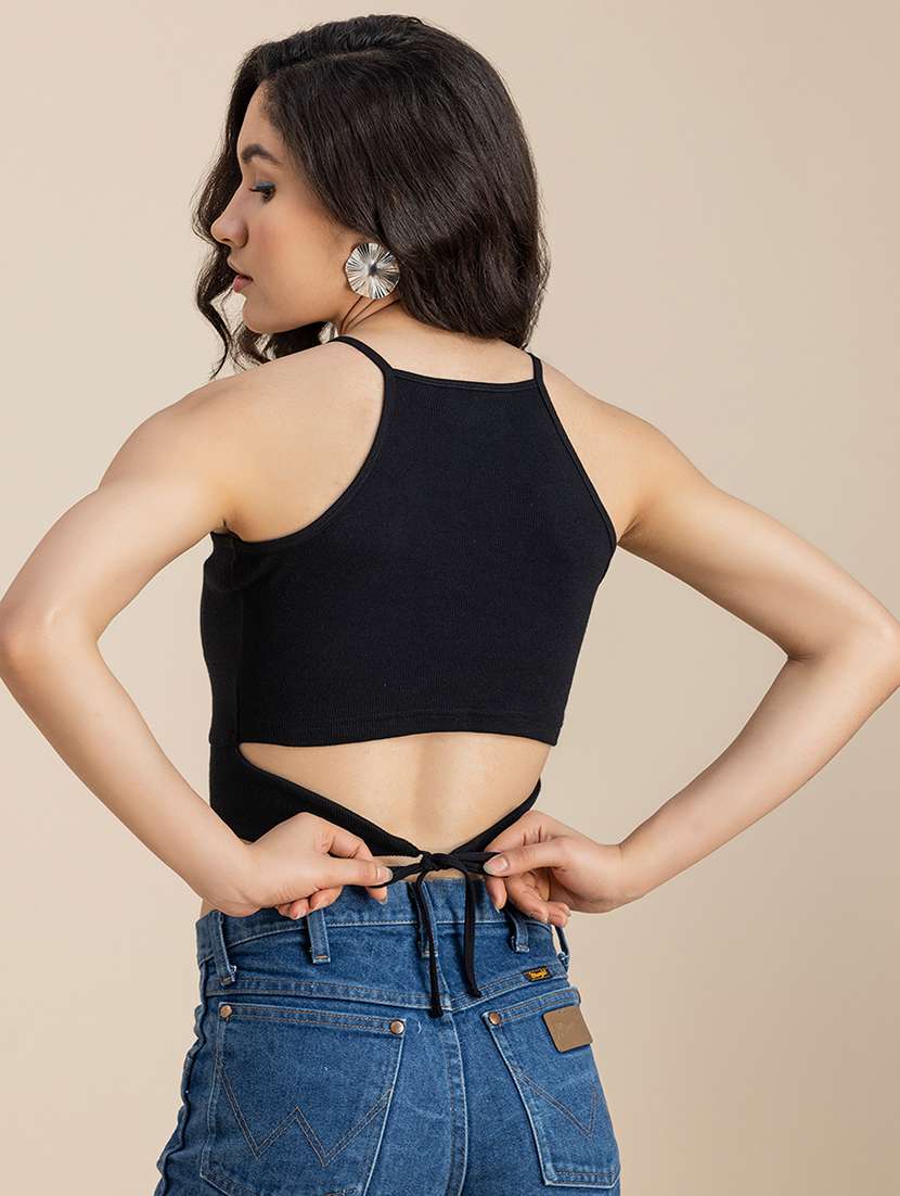 black cotton jersey crop top - 21247395 - Standard Image - 4