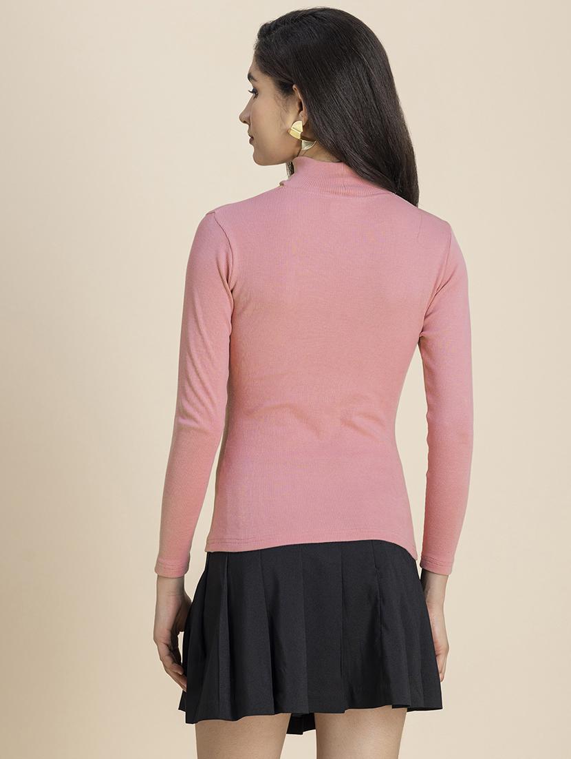 women solid long sleeves choker regular top - 21247402 - Standard Image - 4
